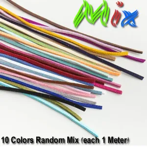 10 Meters 3mm (10 Colors) Randomly Mix (each 1 meter cutting) Suede Braided Cord Korean Velvet Leather Handmade Beading Bracelet Necklace Faux Suede Rope