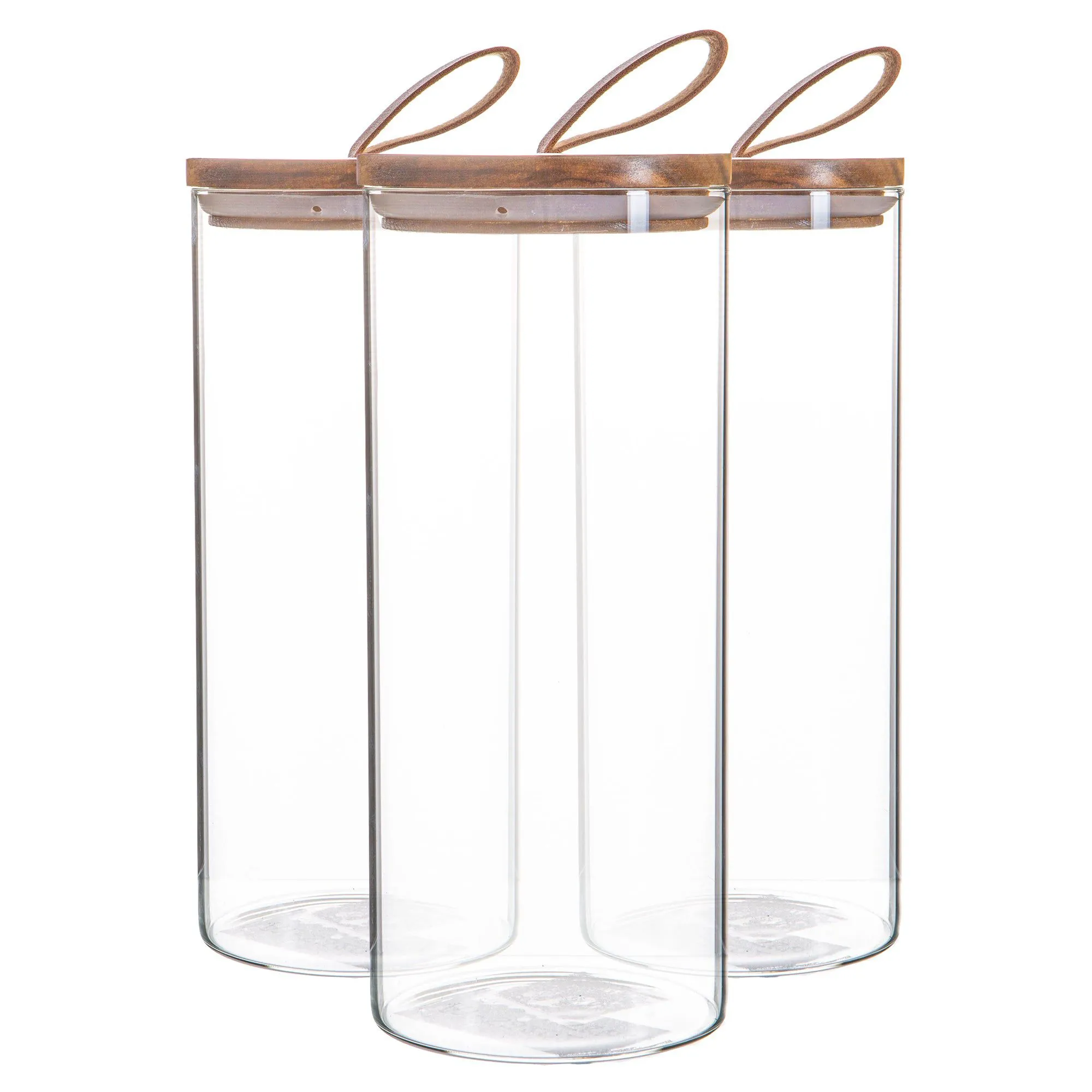 1.5L Scandi Storage Jars with Leather Loop Lids - Pack of Three - By Argon Tableware