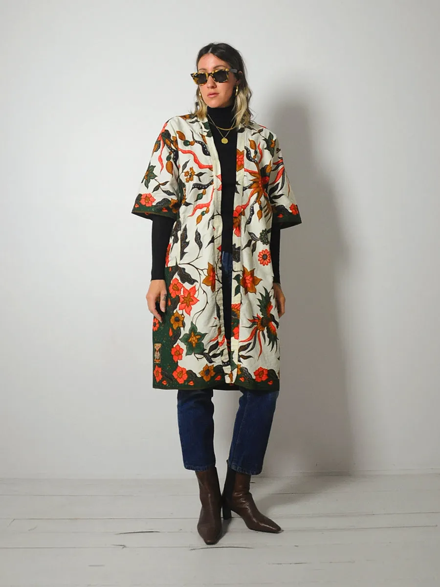 1960's Bird Print Cotton Robe