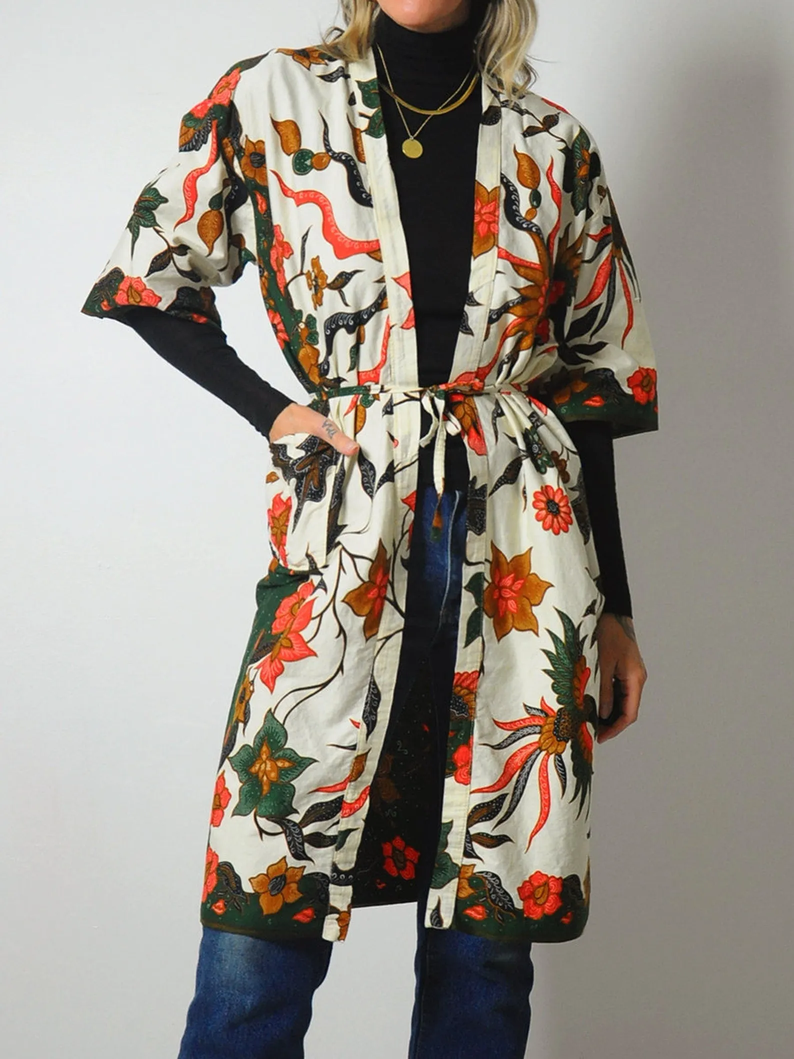 1960's Bird Print Cotton Robe