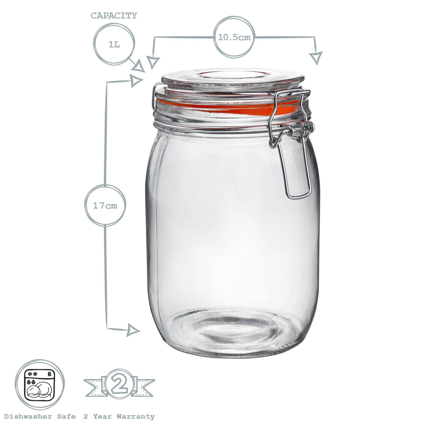 1L Classic Glass Storage Jar   Four Free Coloured Seals