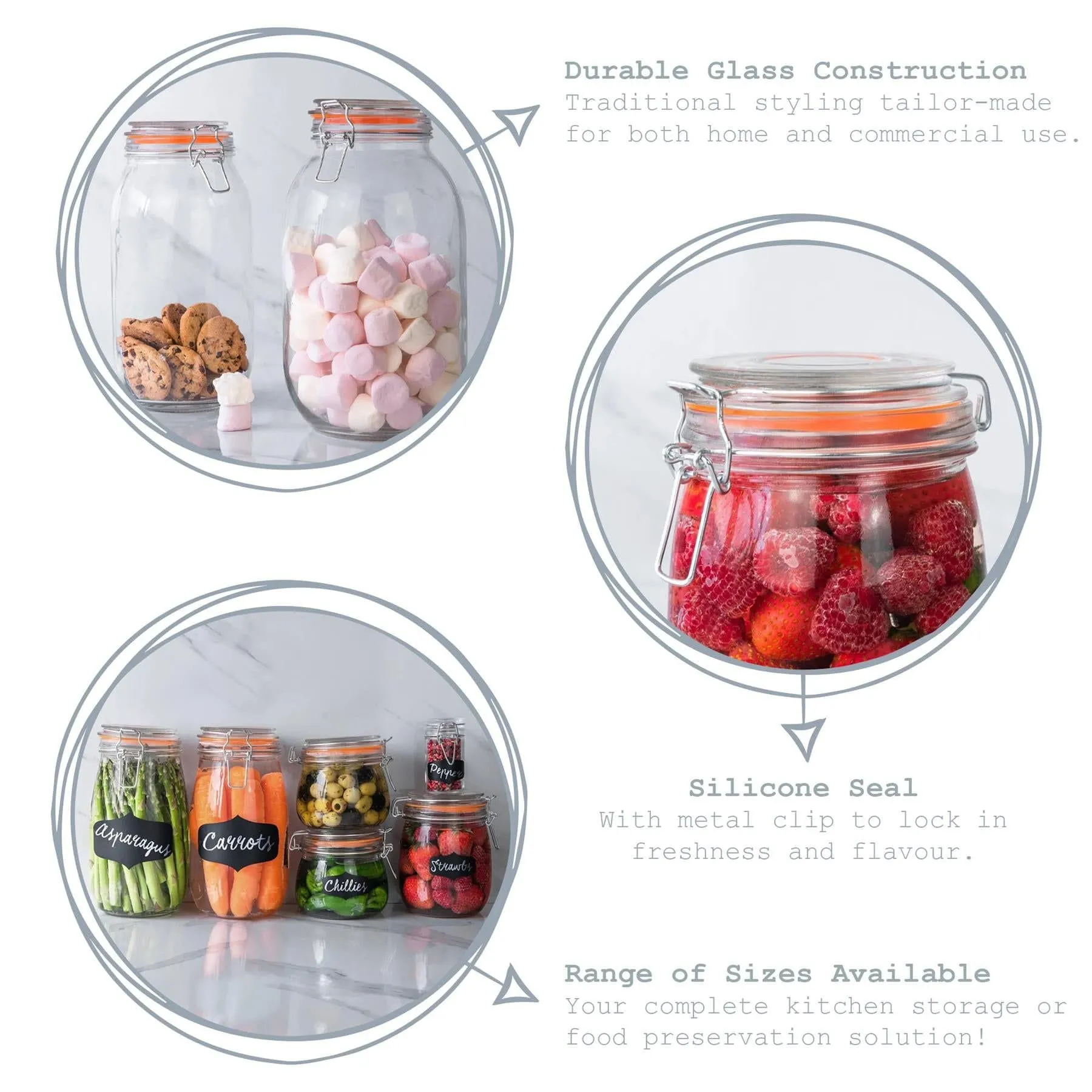 1L Classic Glass Storage Jar   Four Free Coloured Seals