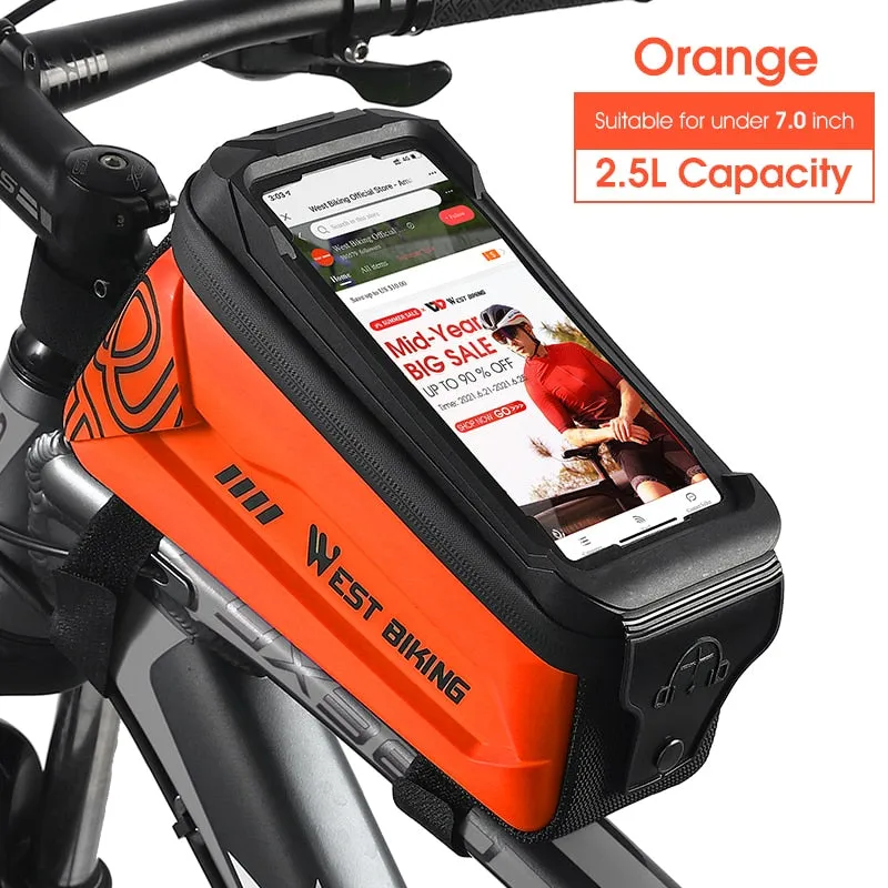 2.5L Bicycle Bag Waterproof Bike Frame Bag Touchscreen 7.0 inch Phone Case Cycling Bag MTB Road Bike Accessories