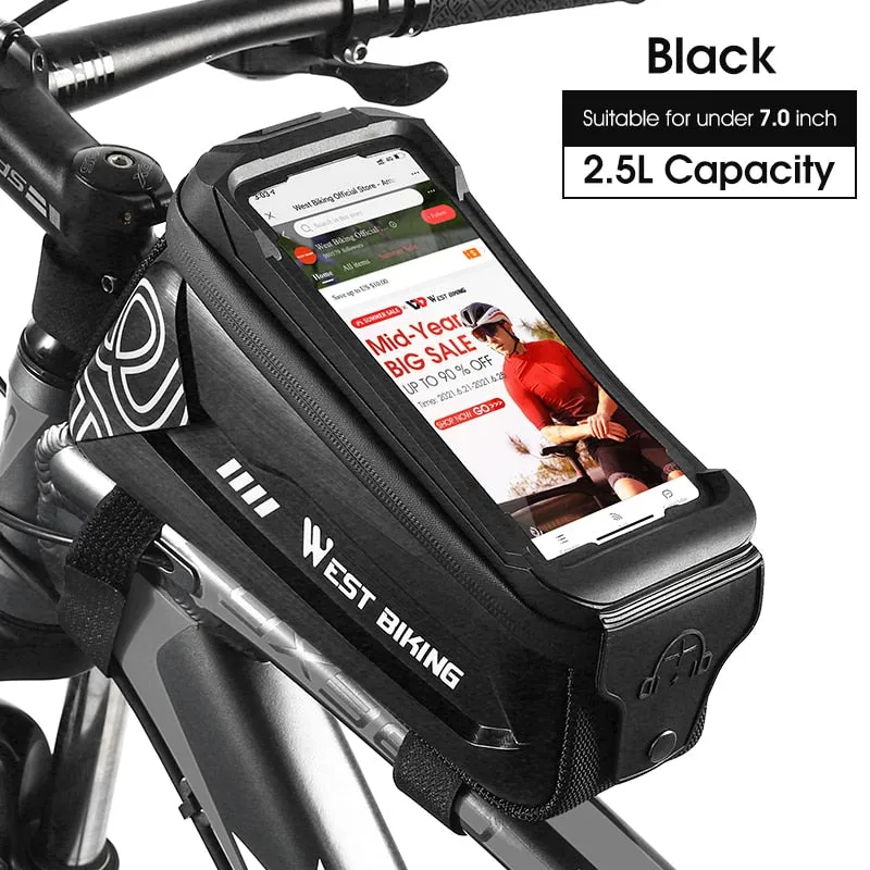 2.5L Bicycle Bag Waterproof Bike Frame Bag Touchscreen 7.0 inch Phone Case Cycling Bag MTB Road Bike Accessories