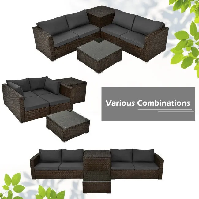 4pc Patio Rattan Furniture Set with Storage Box - Brown