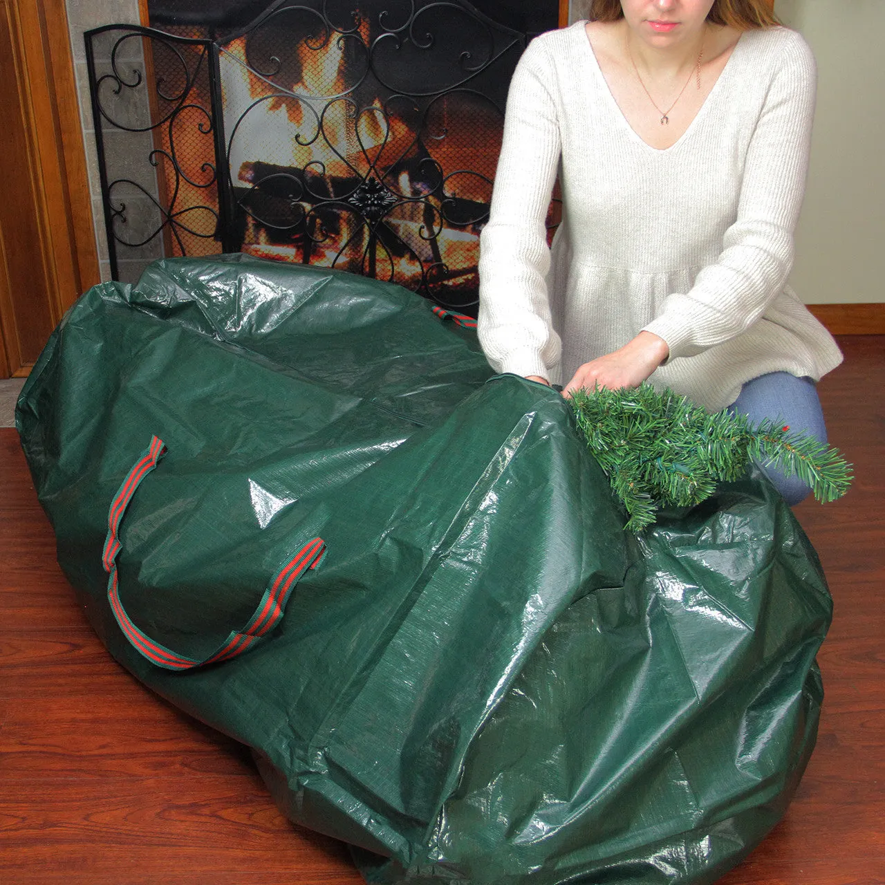 56" Green and Red Artificial Christmas Tree Storage Bag