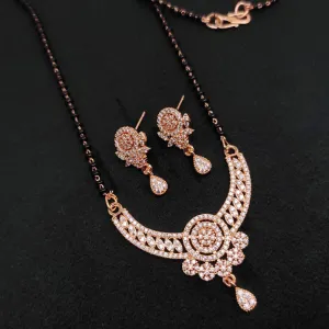 Aamrapali Rose Gold Plated Austrian Stone And Black Beads Mangalsutra