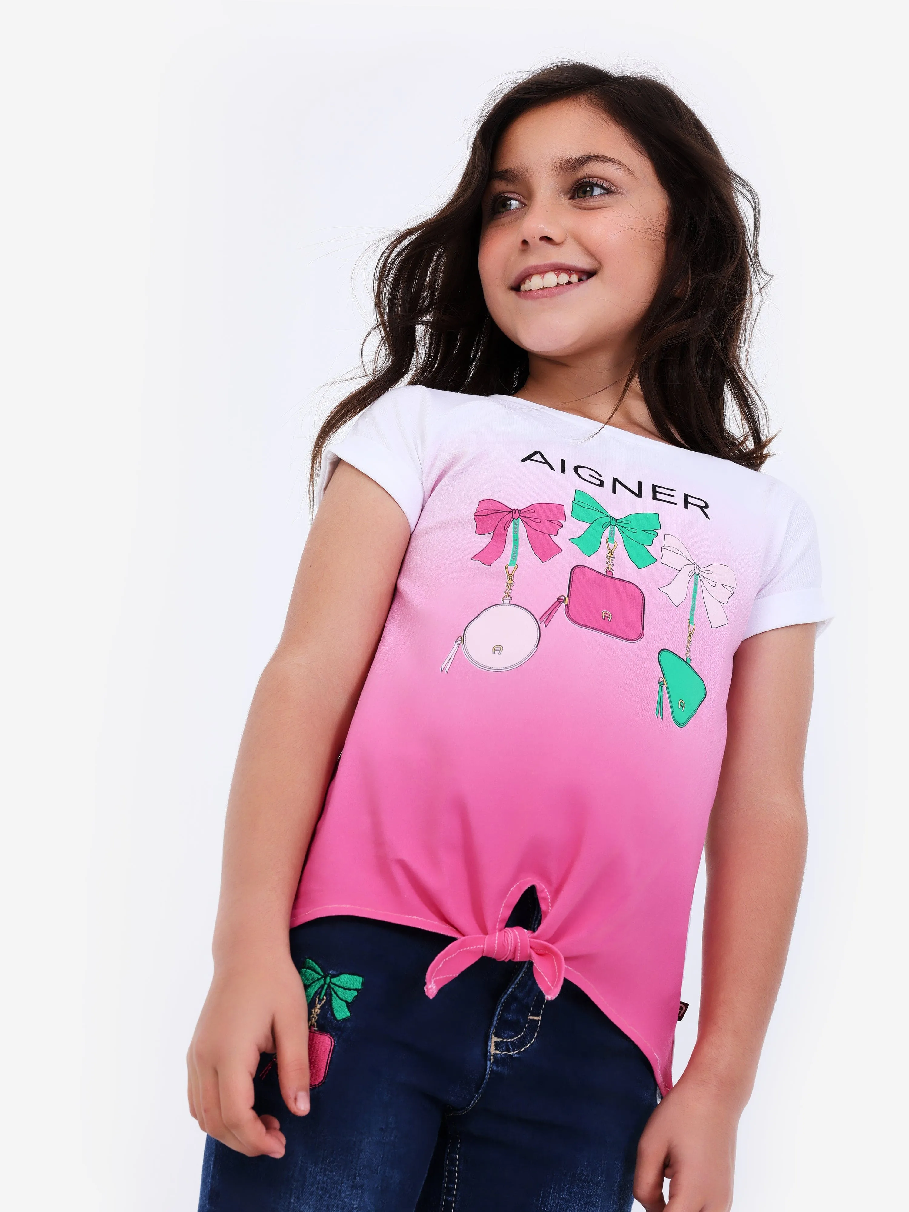 Aigner Girls Tie Front T-Shirt in Pink