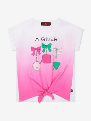 Aigner Girls Tie Front T-Shirt in Pink