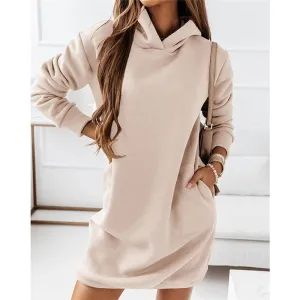 Amy Fashion - Casual Plus Size Solid Color Hooded Fashion Dresses