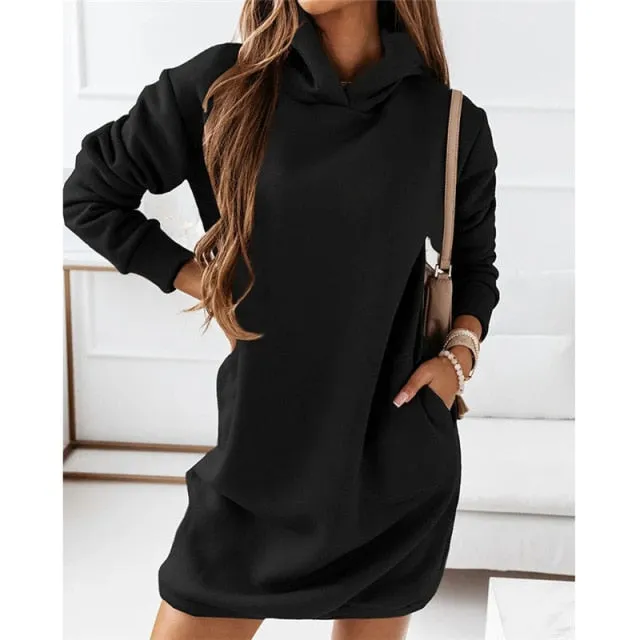 Amy Fashion - Casual Plus Size Solid Color Hooded Fashion Dresses