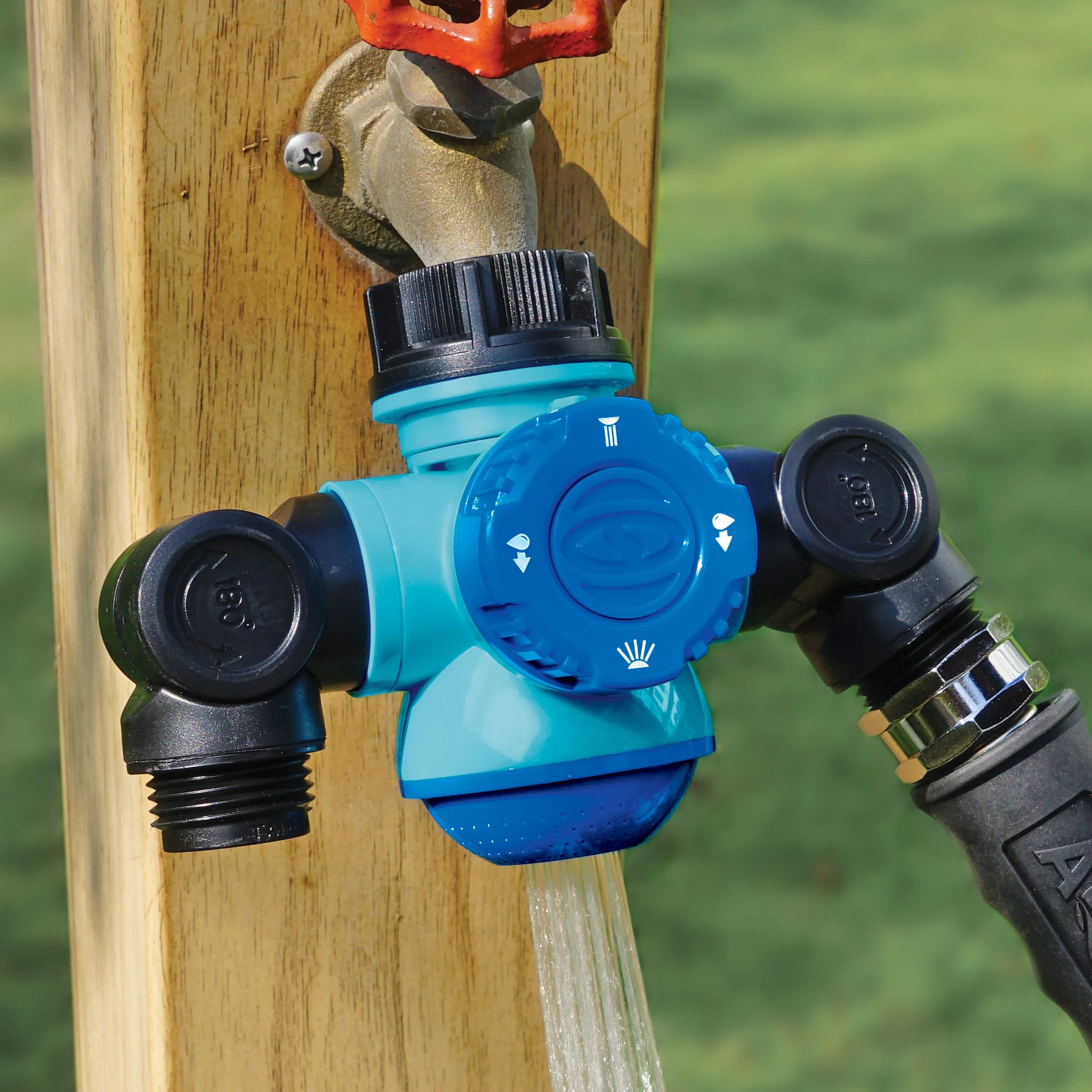 Aqua Joe SJI-MFGA2 Multi-Function Outdoor Faucet & Dual Garden Hose Tap Connector