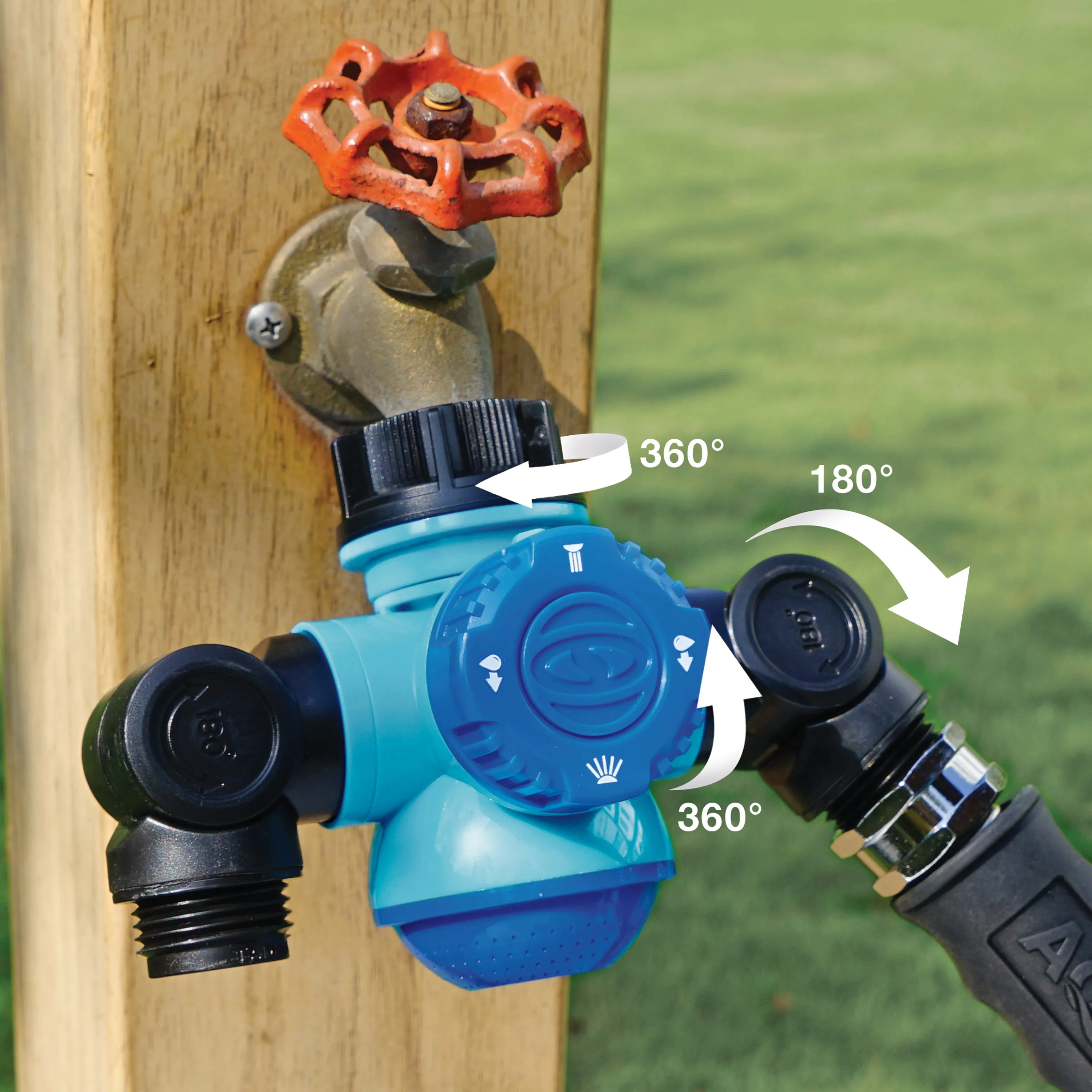 Aqua Joe SJI-MFGA2 Multi-Function Outdoor Faucet & Dual Garden Hose Tap Connector