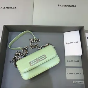 Light Green Balen Small On-Chain Shoulder Bag for Women - 7.4in/19cm Dimensions