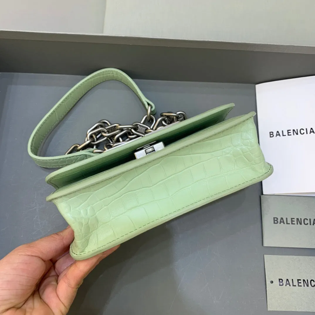 Light Green Balen Small On-Chain Shoulder Bag for Women - 7.4in/19cm Dimensions