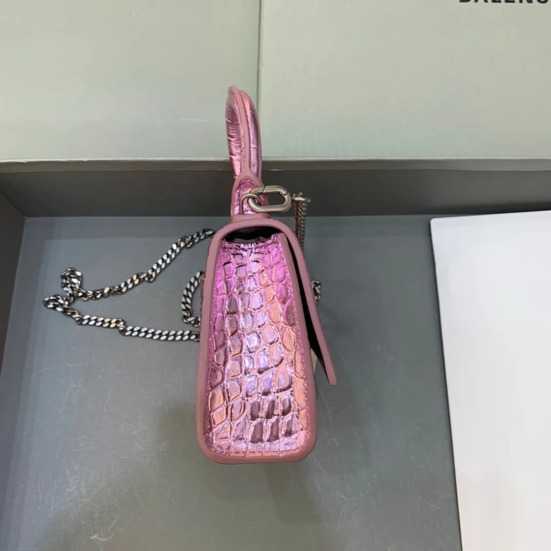 Balen Hourglass Mini Handbag With Chain In Light Pink, For Women,  Bags 4.7in/12cm