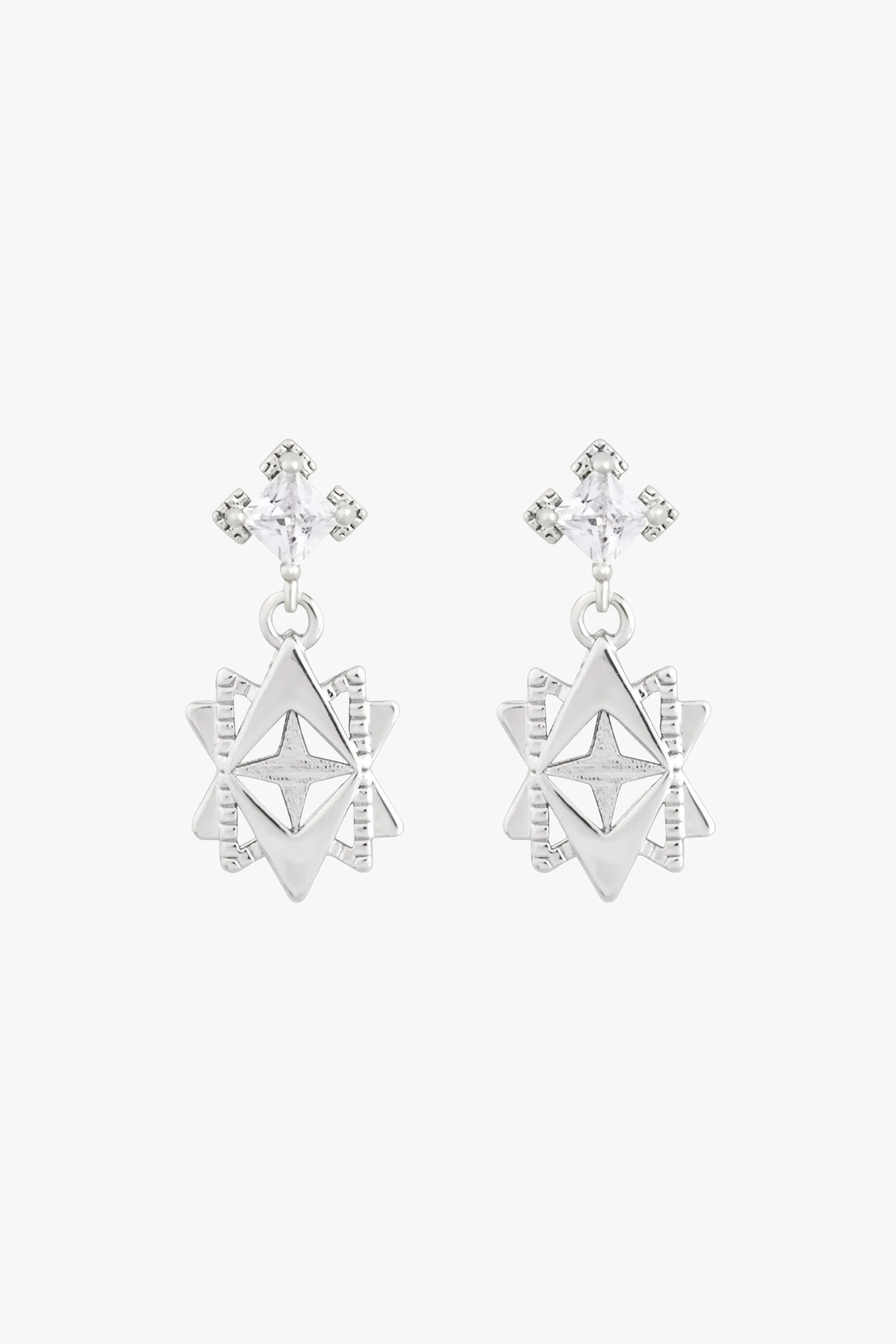 Baroque Star Post Earrings with White Stone