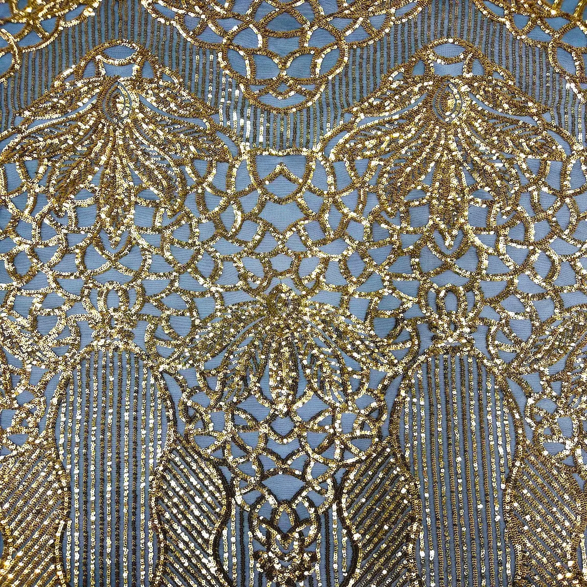 Black | Gold Bella Bee Stretch Sequins Lace Fabric