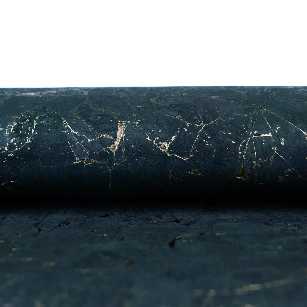 Black with Gold Cork Fabric, 0.87mm Thickness, Backed with Black COF-545