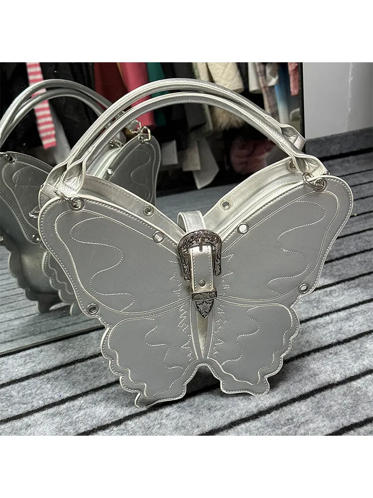 Butterfly Silver Faux Leather 3in1 Cross-Body Bag Shoulder Bag Backpack Handbag