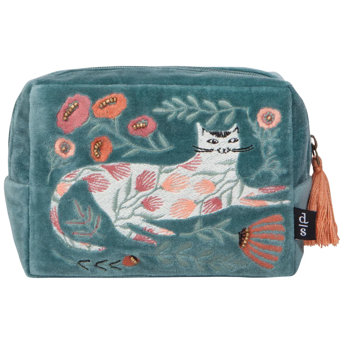 Catbloom Teal Velvet Embroidered Pouch