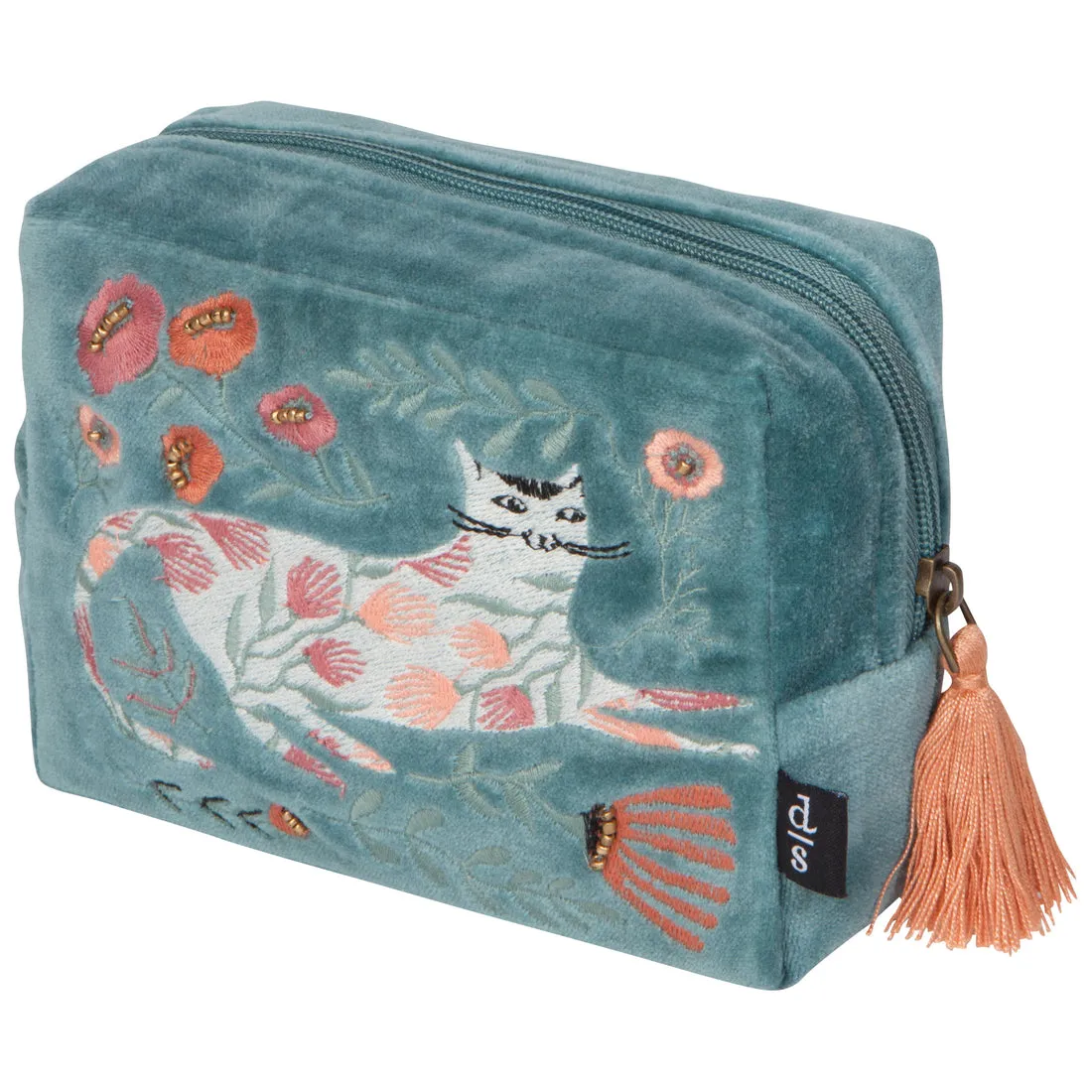 Catbloom Teal Velvet Embroidered Pouch