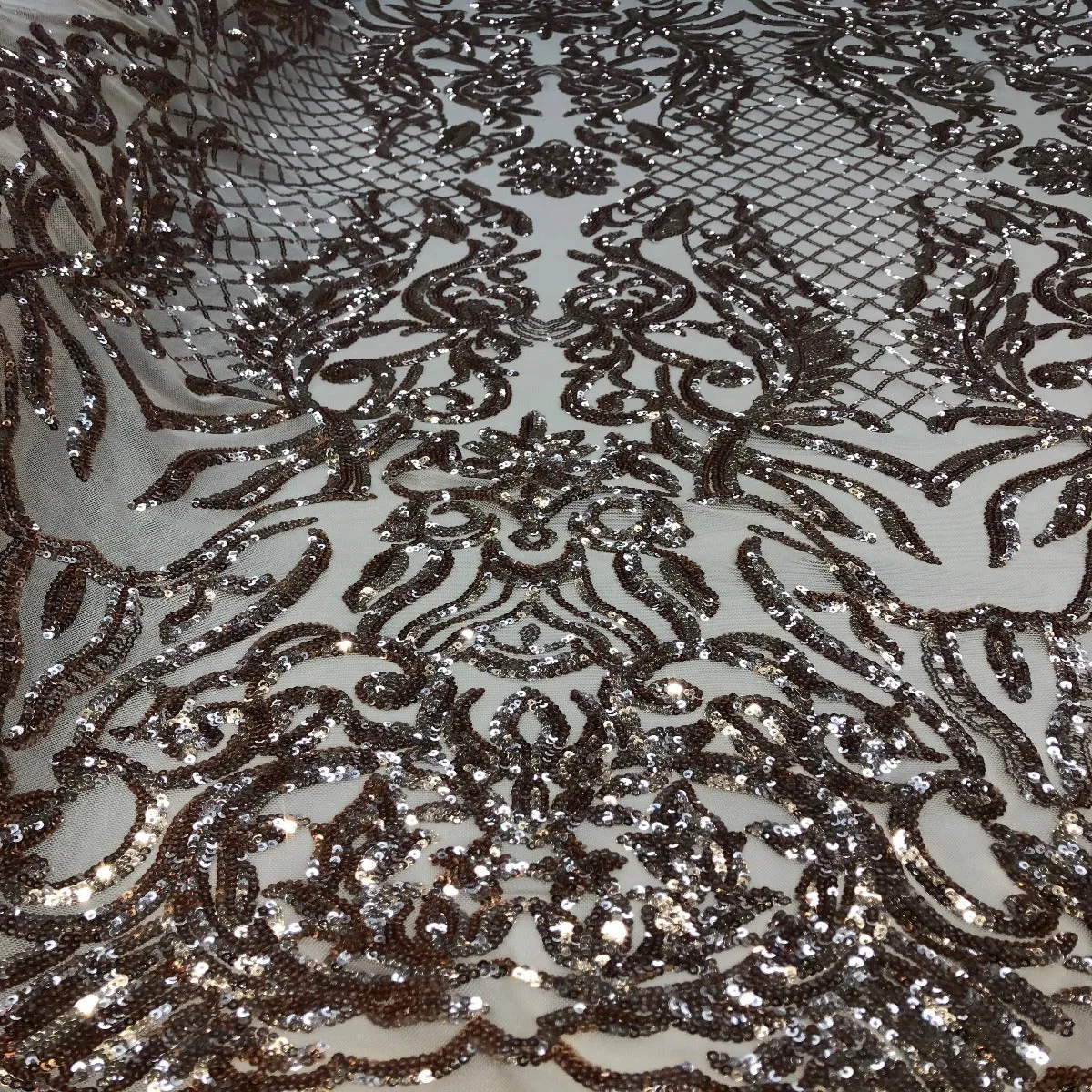 Champagne Gold Luna Stretch Sequins Lace Fabric