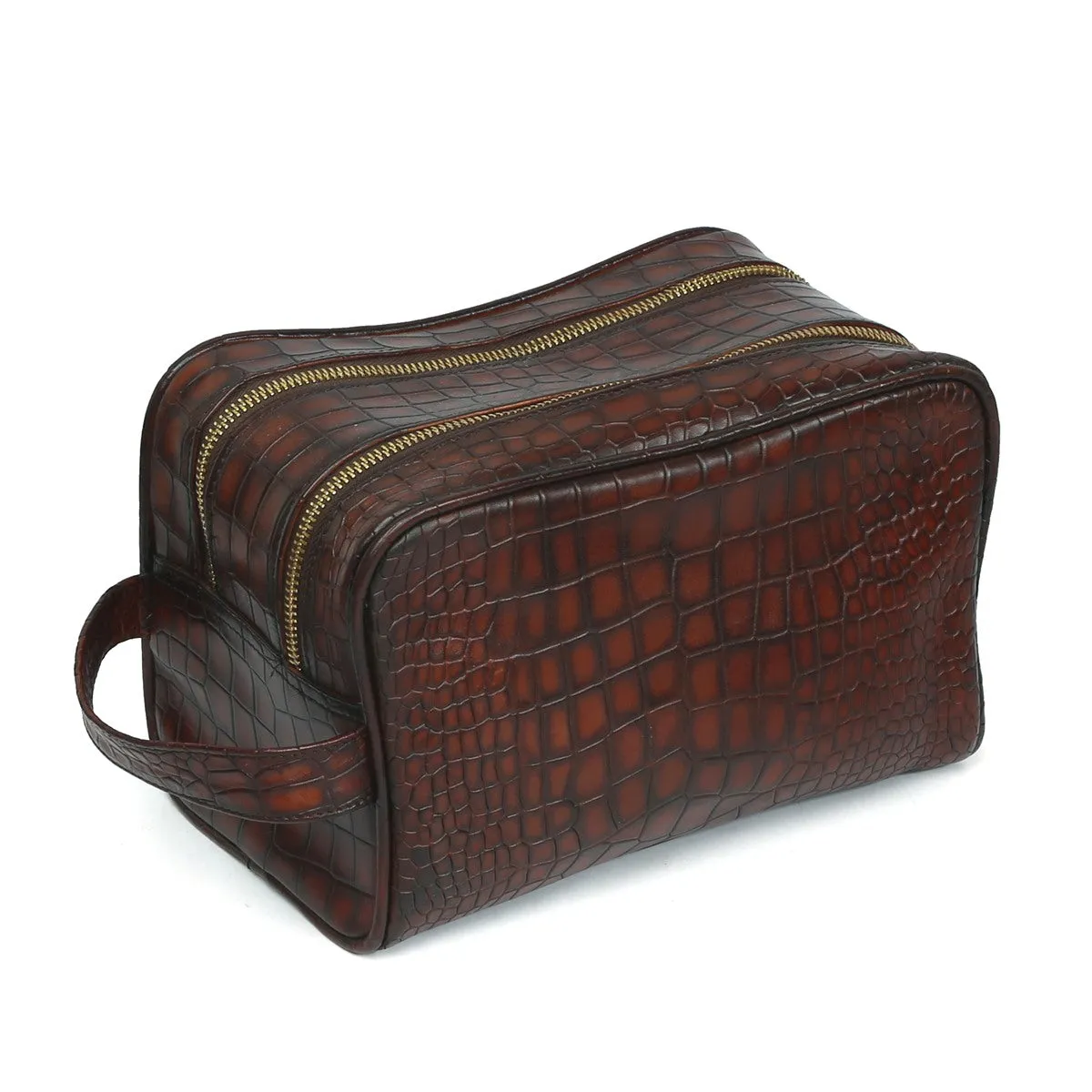 Cognac Smokey Deep Cut Leather Toiletry / Travel Bag by Brune & Bareskin