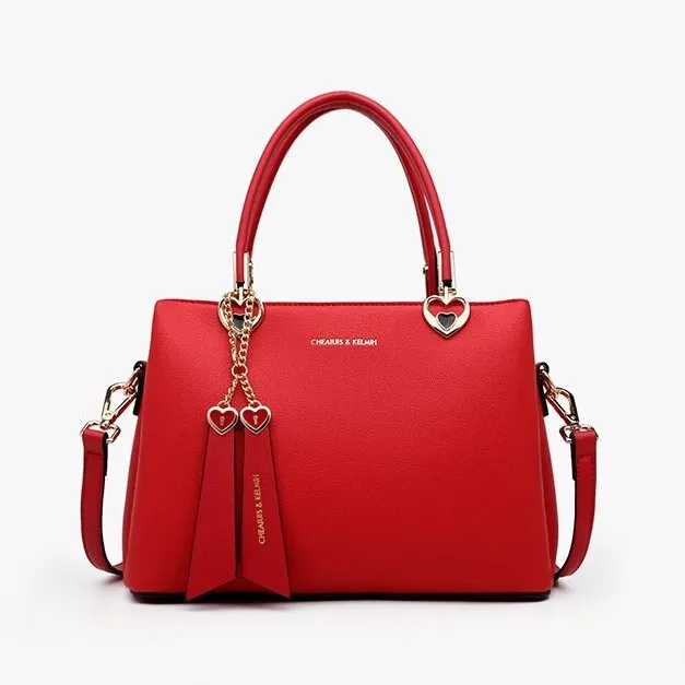 Cute Red Minimalist Solid Color Luxury Genuine Leather Handle Handheld Handbag for Women, Shoulder Bag, Crossbody Bag, Messenger Bag