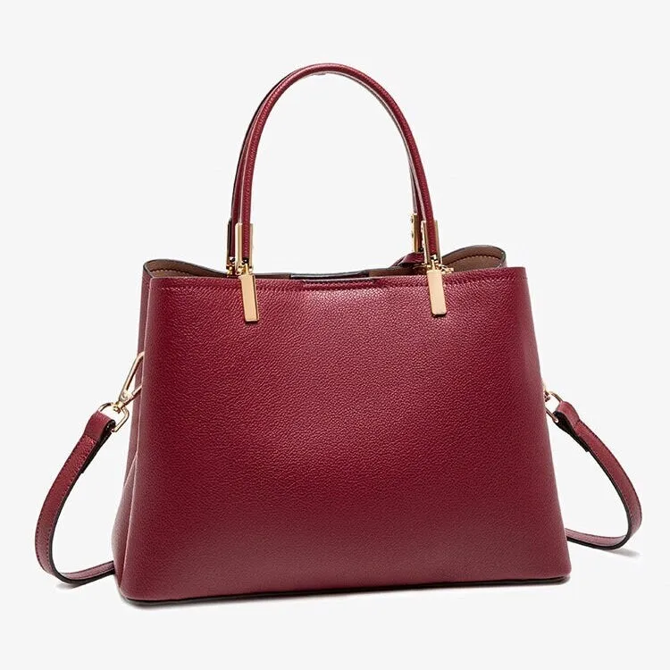 Cute Red Solid Color Plain Minimalist Simple Slick Luxury Genuine Leather Too Handle Handheld Handbag for Women, Shoulder Bag, Crossbody Bag