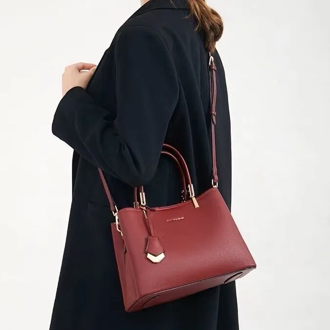 Cute Red Solid Color Plain Minimalist Simple Slick Luxury Genuine Leather Too Handle Handheld Handbag for Women, Shoulder Bag, Crossbody Bag