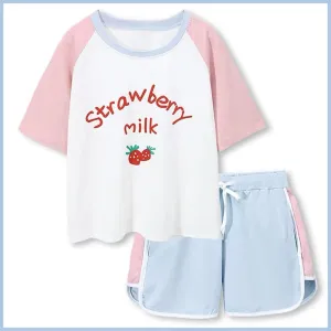 CUTE “STRAWBERRY MILK” SHIRT & SHORTS BY50099