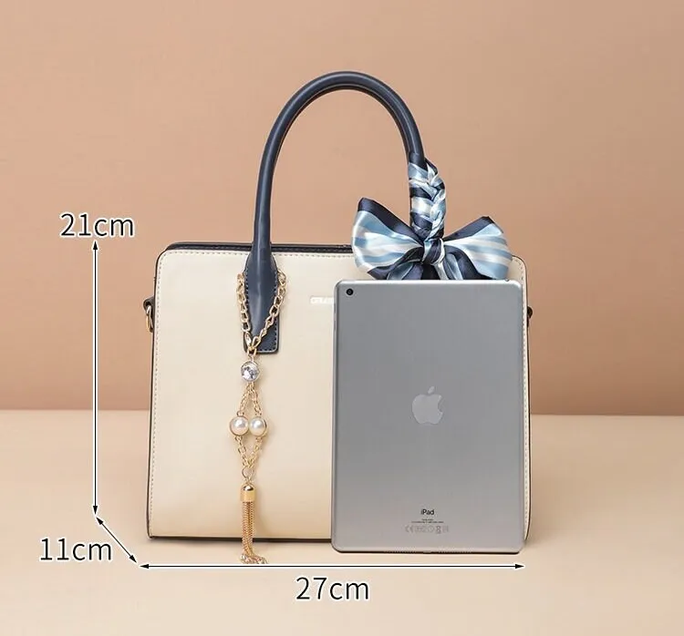 Cute White Contrast Color Minimalist Simple Slick Luxury Genuine Leather Handbag for Women, Shoulder Bag, Crossbody Bag