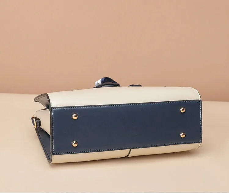 Cute White Contrast Color Minimalist Simple Slick Luxury Genuine Leather Handbag for Women, Shoulder Bag, Crossbody Bag