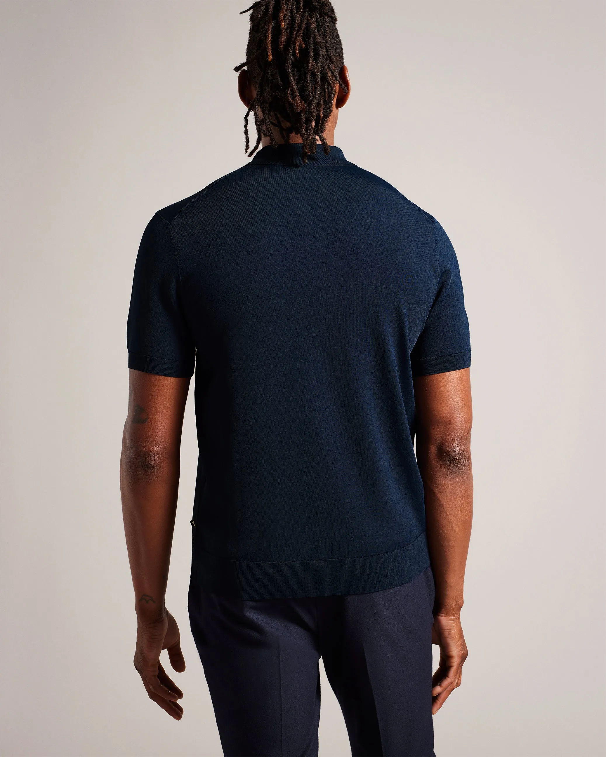 Daldin Ss Rayon Zip Polo Navy