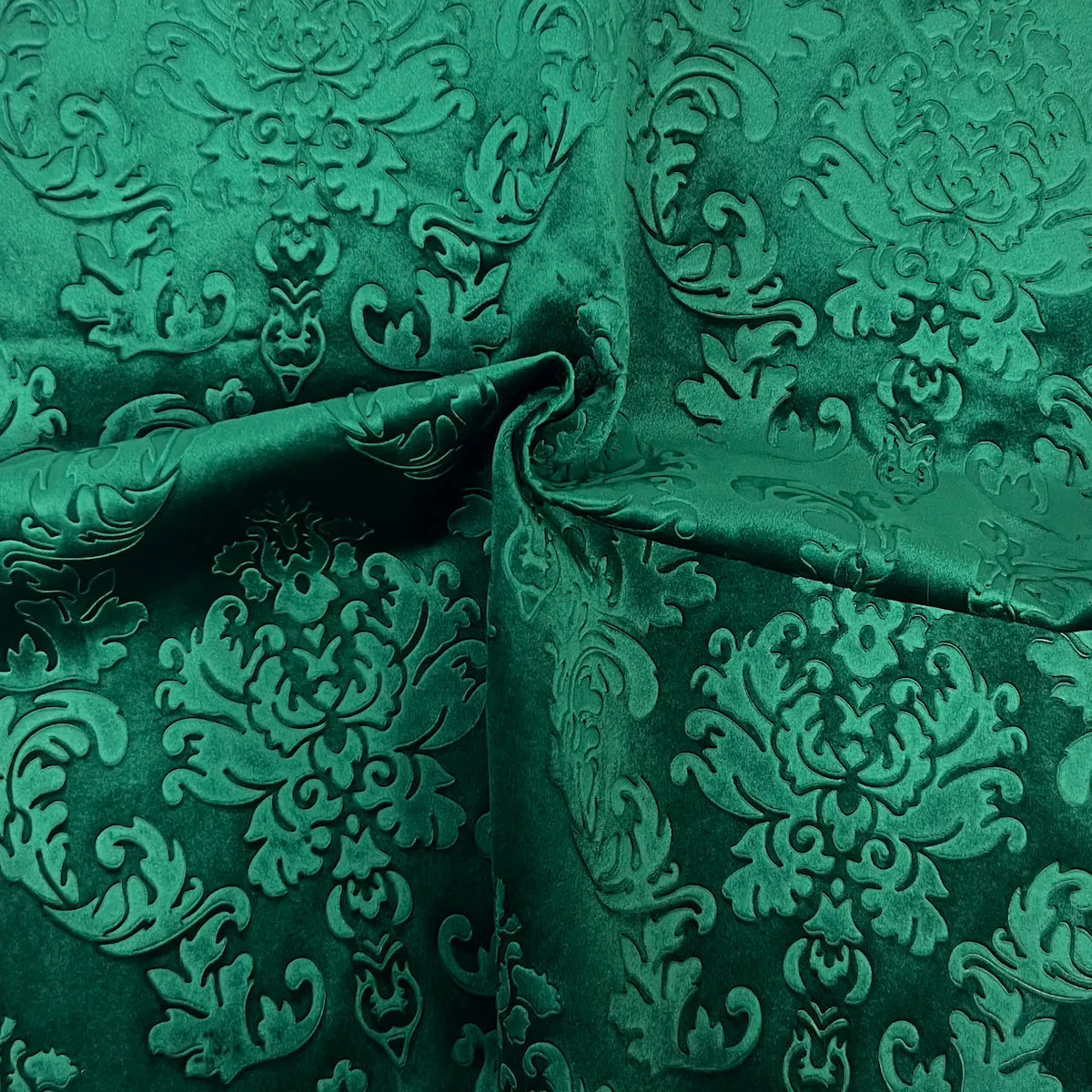 Emerald Green Damask Embossed Velvet Upholstery Drapery Fabric