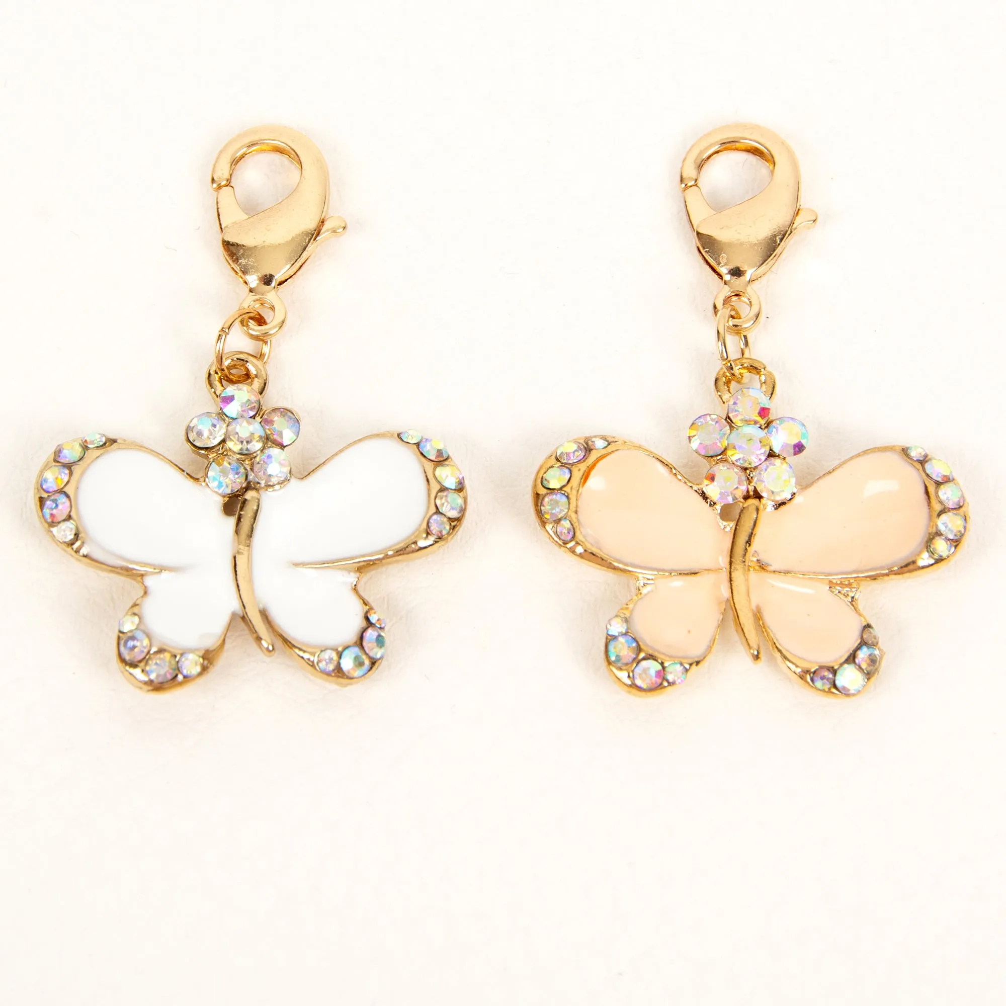 Enamel Butterfly Charm with AB Rhinestone Accents in White or Blush Pink