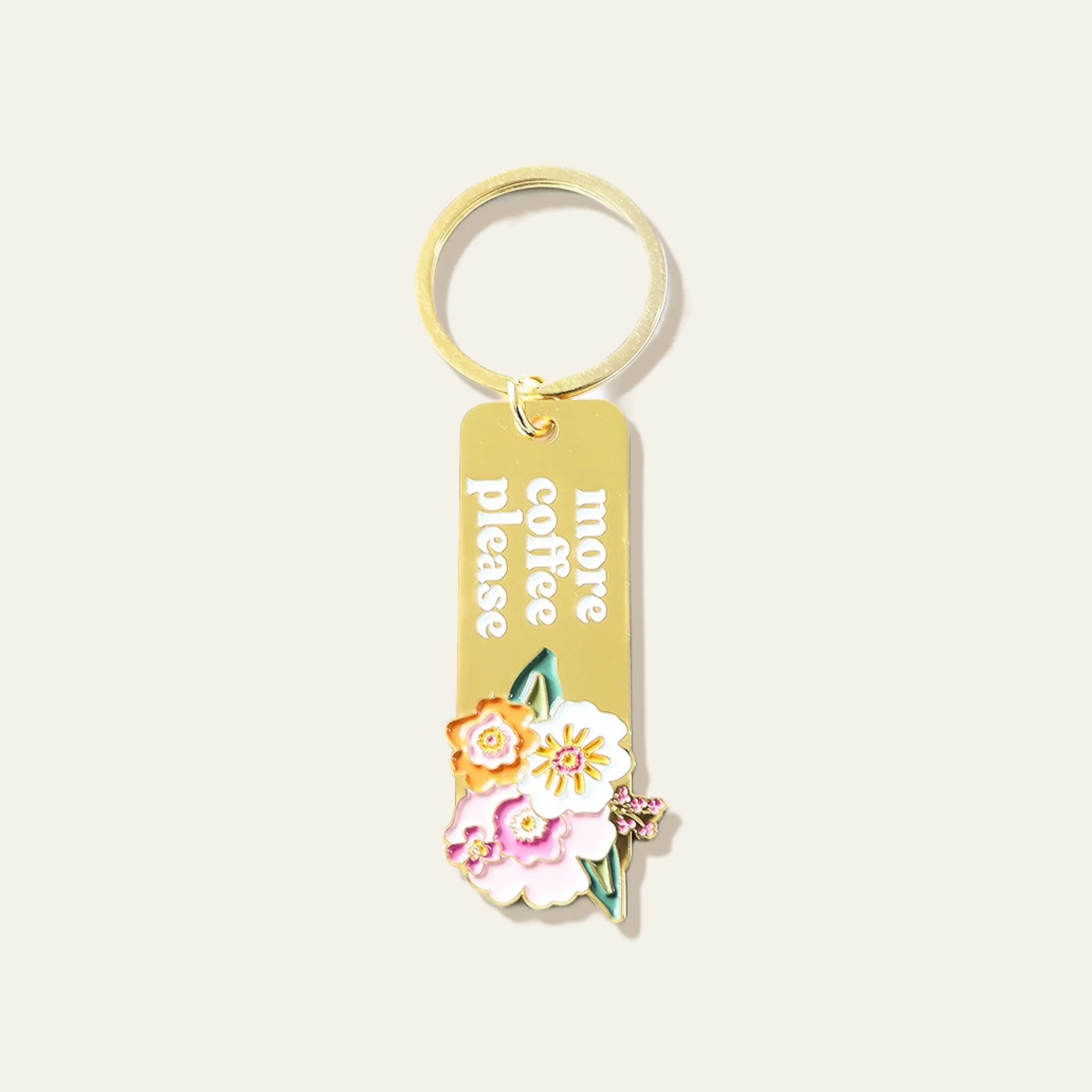 Enamel Floral Keychain - More Coffee Please