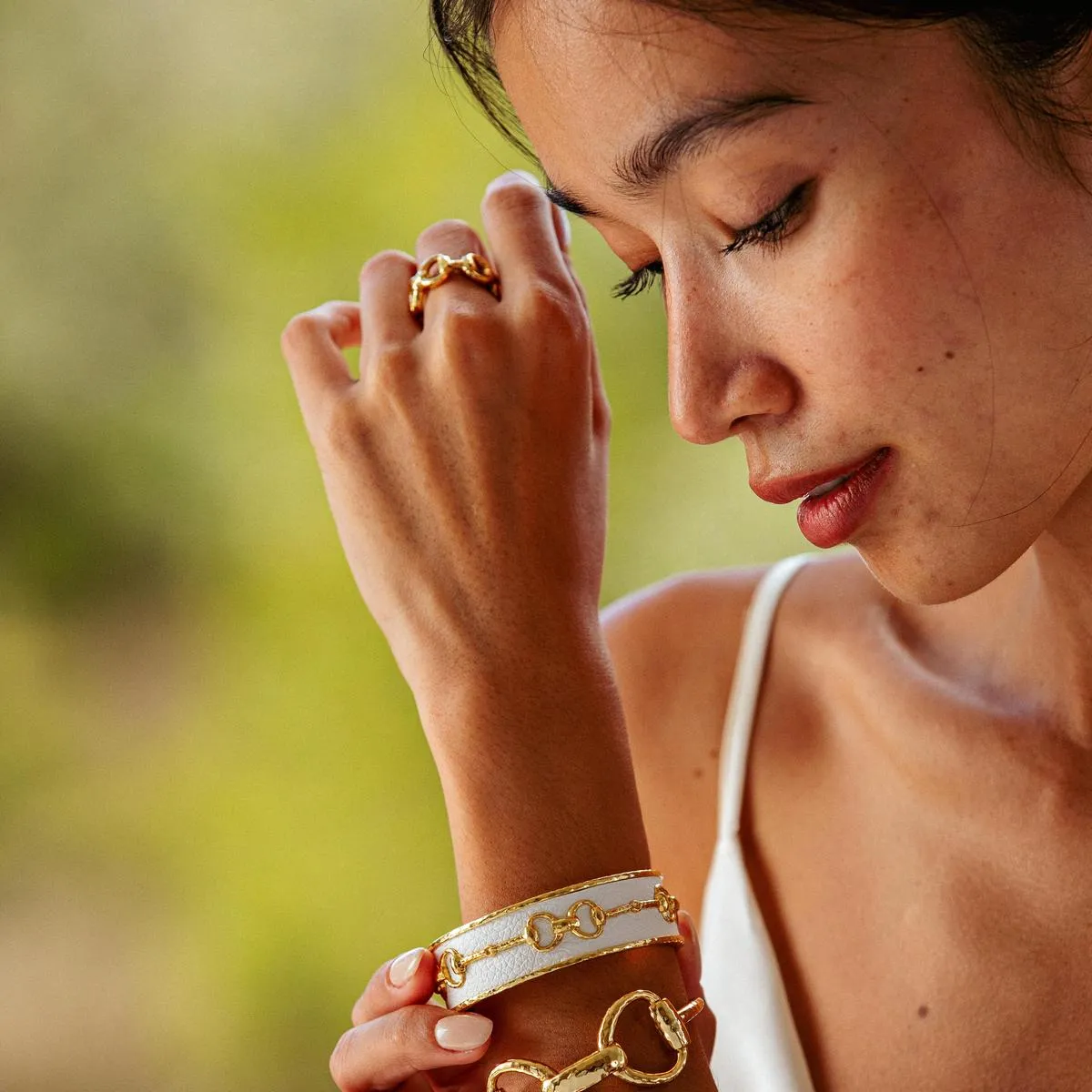 Equestrian Snaffle Bit Cuff - Vegan White Leather