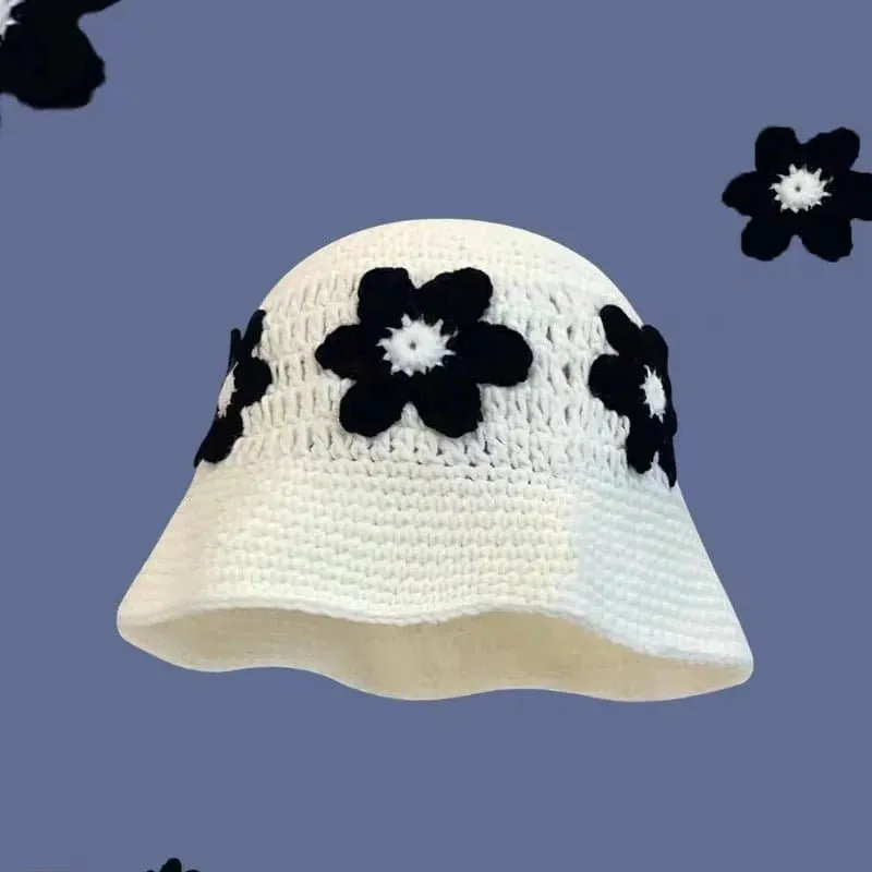 Floral Crochet Bucket Hat for Women - Sun Protection and Breathable Design