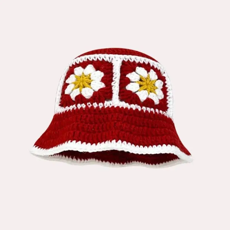 Floral Crochet Bucket Hat for Women - Sun Protection and Breathable Design