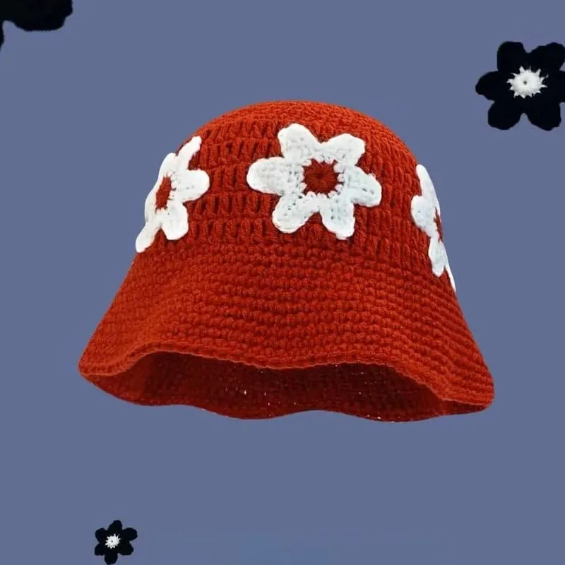 Floral Crochet Bucket Hat for Women - Sun Protection and Breathable Design