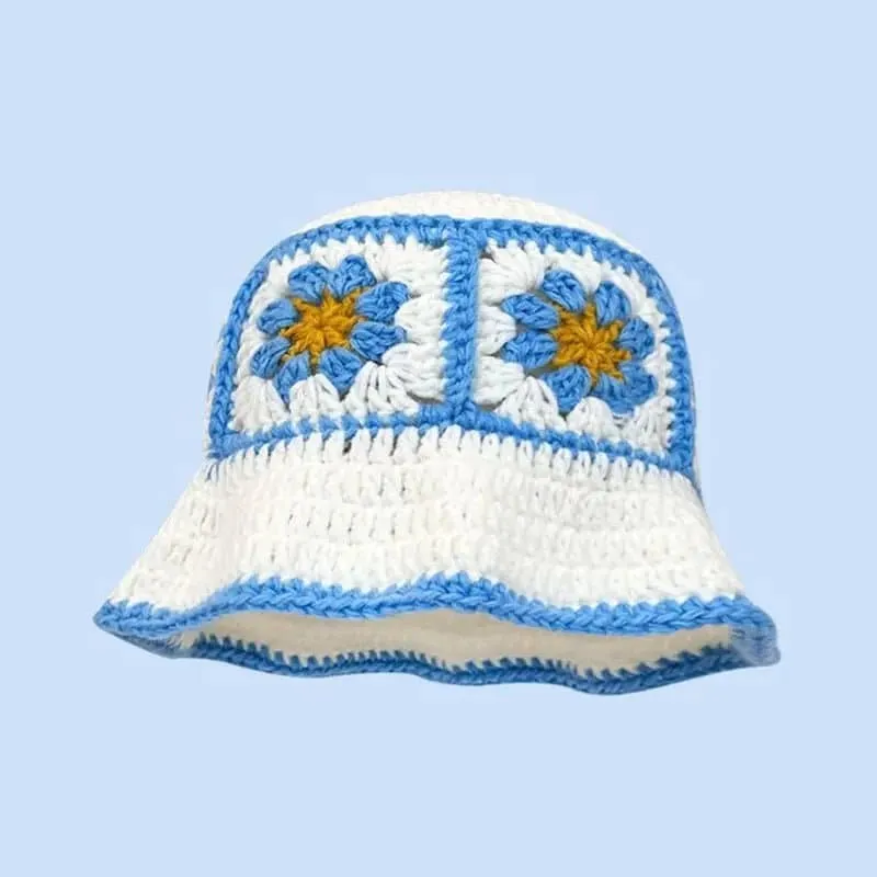 Floral Crochet Bucket Hat for Women - Sun Protection and Breathable Design