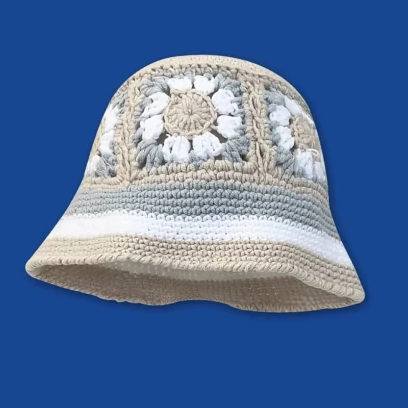 Floral Crochet Bucket Hat for Women - Sun Protection and Breathable Design