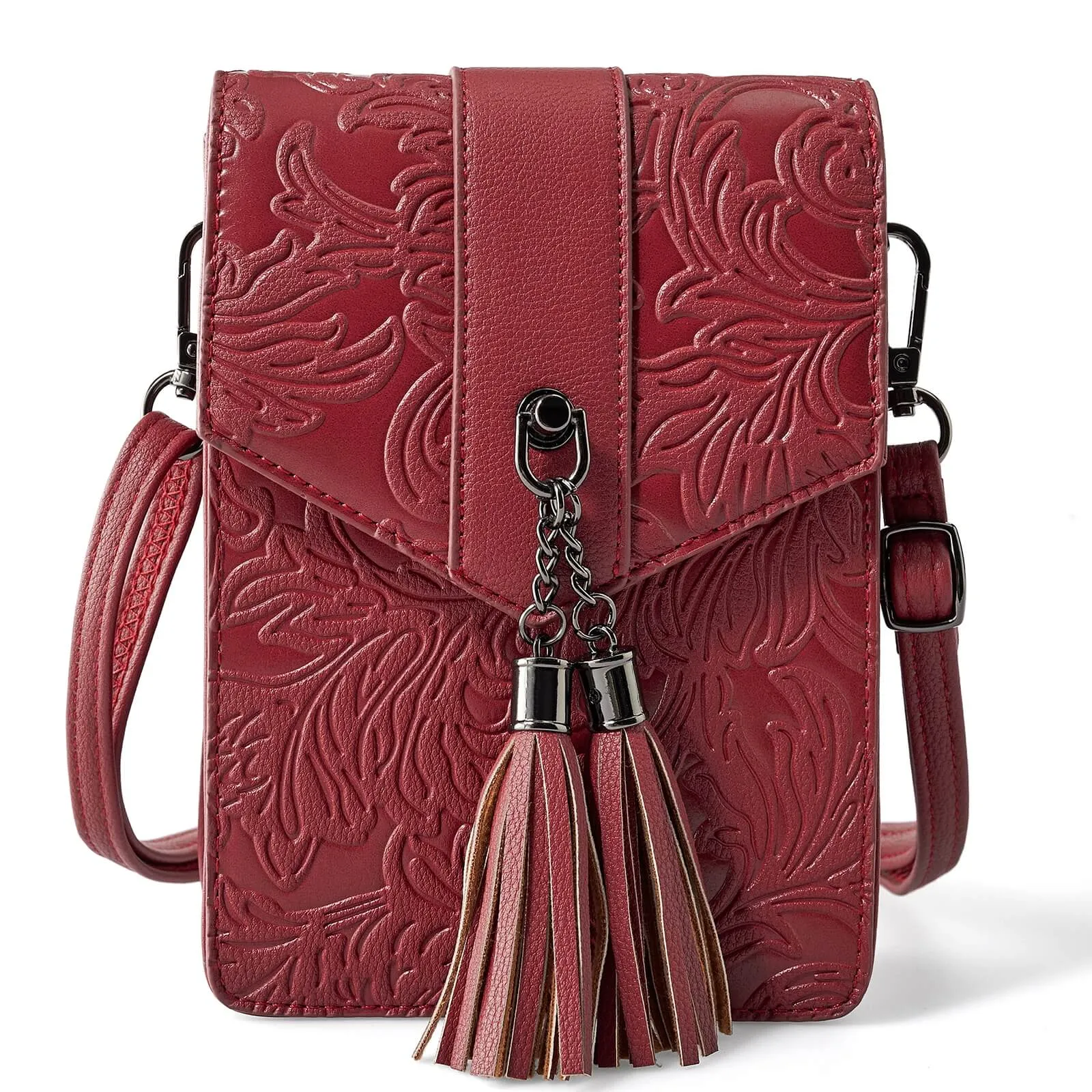 Fringe decorated orchid embossed Shoulder Bag