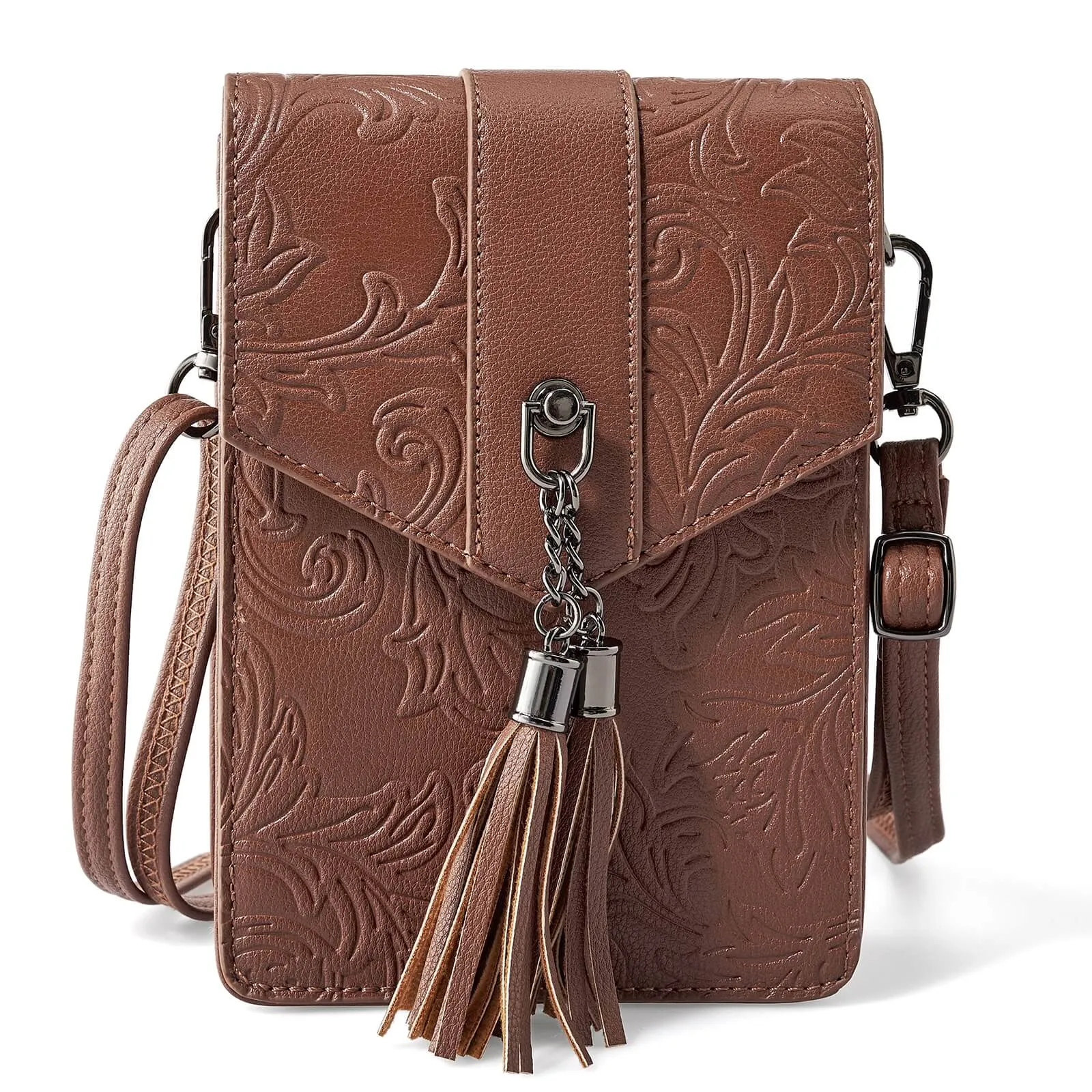 Fringe decorated orchid embossed Shoulder Bag