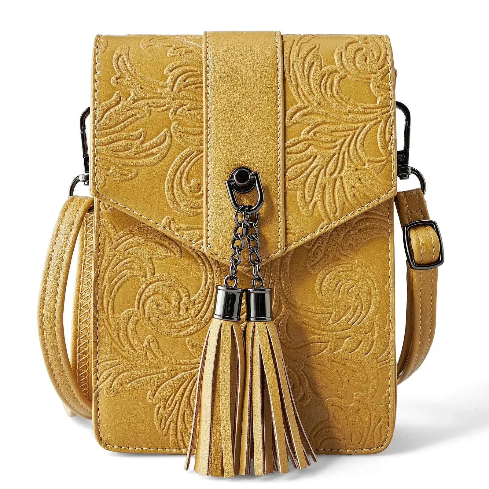 Fringe decorated orchid embossed Shoulder Bag