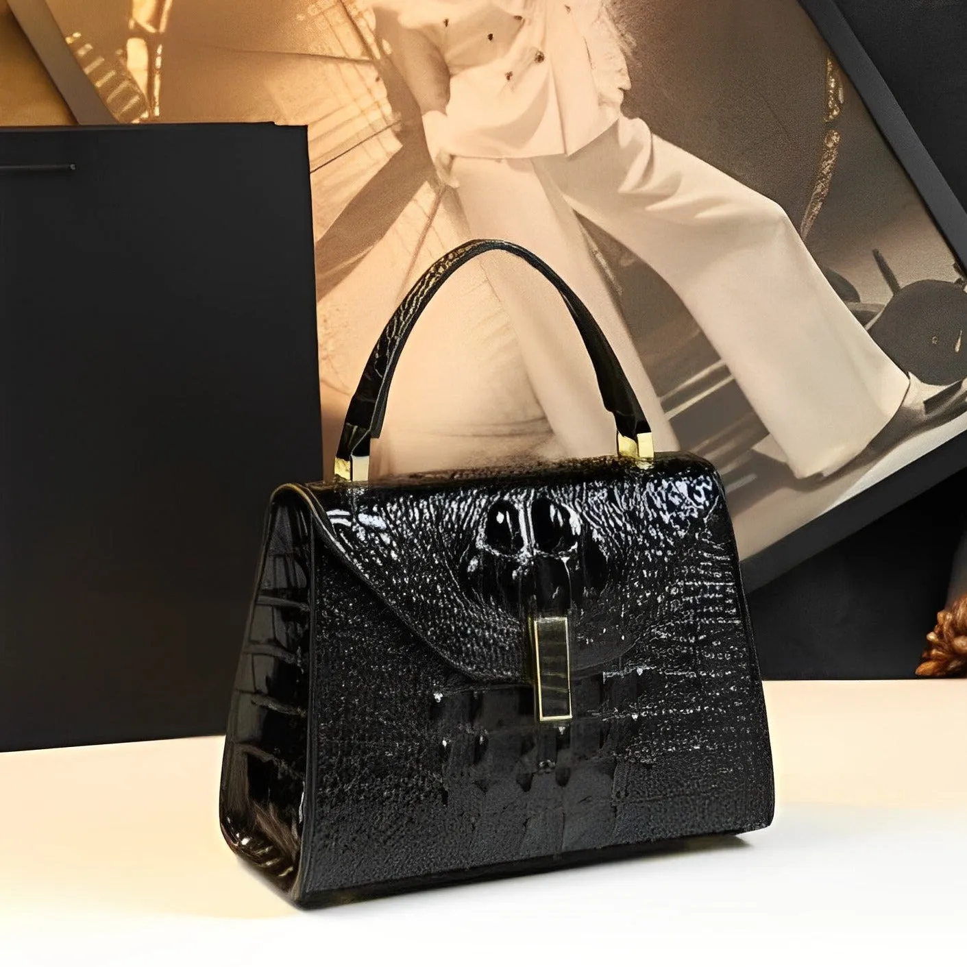 Genuine Leather Crocodile Crossbody Bag