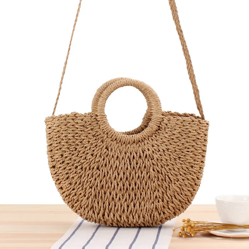 Handmade Round Straw Rattan Bag – Chic Summer Beach Crossbody