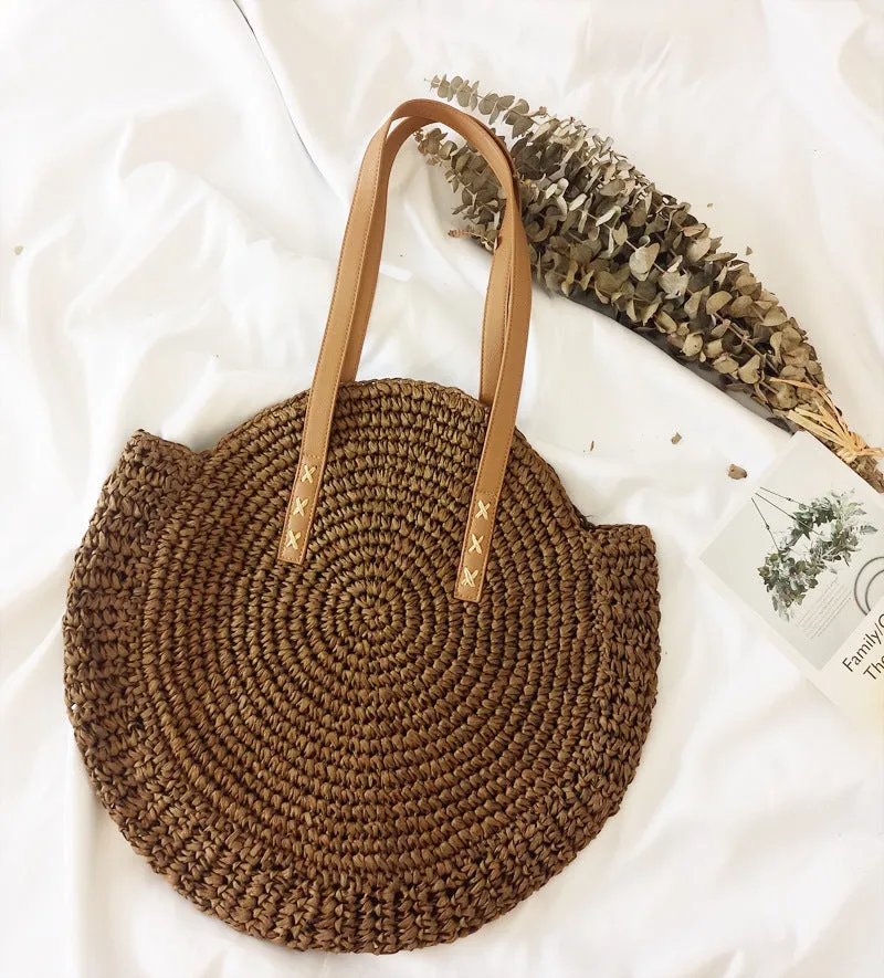 Handmade Round Straw Rattan Bag – Chic Summer Beach Crossbody